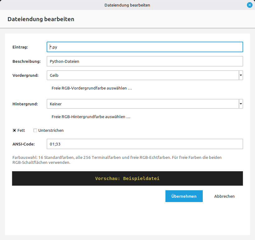 Edit file extension dialog